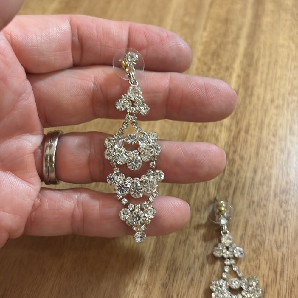 Silver Rhinestone Statement Earrings - Picture 2 of 5